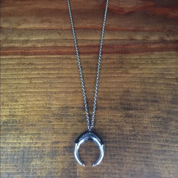 Nwot Rebecca Minkoff signed double horn pendant necklace black silver - Picture 4 of 4